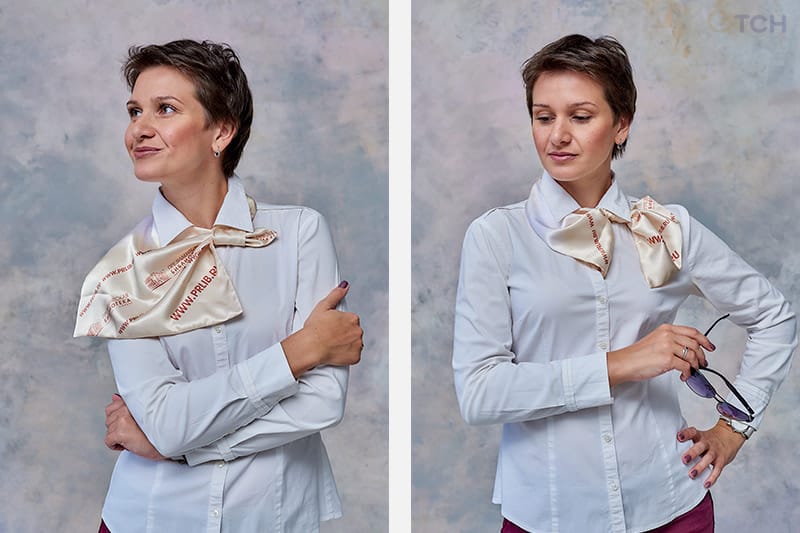 Способы повязки корпоративного платка Классика с логотипами.