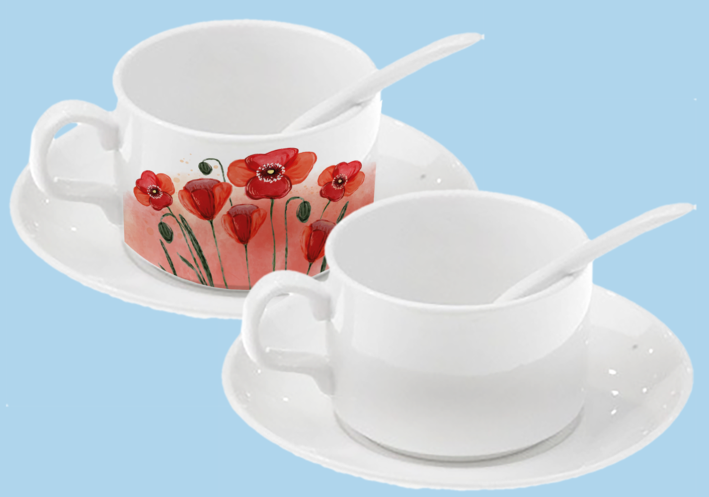 Кофейная чашка с блюдцем и ложечкой: под печать фото.