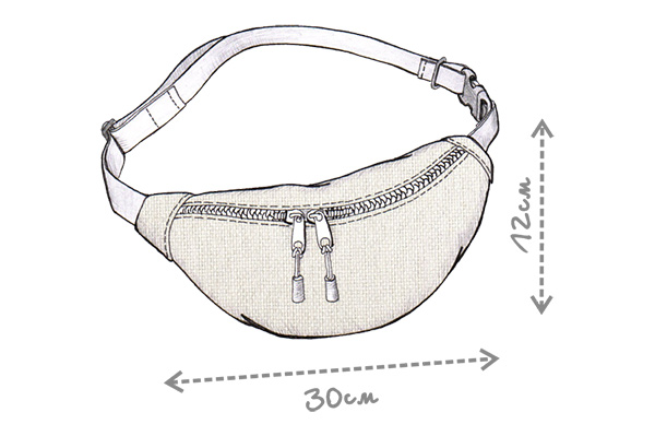 Рисунок покроя поясной сумки, напоминающей форму банана