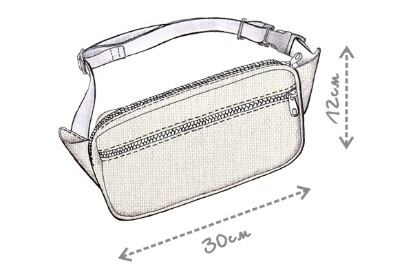 Рисунок покроя поясной сумки большого объема с закруглёнными углами и ремувкой