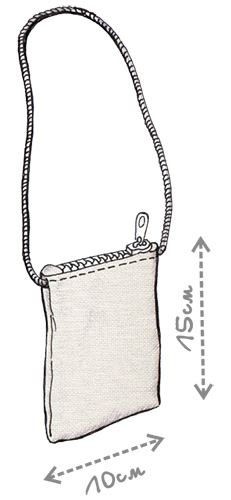 Рисунок покроя сумки со шнуром на шею, с молнией по верхнему краю