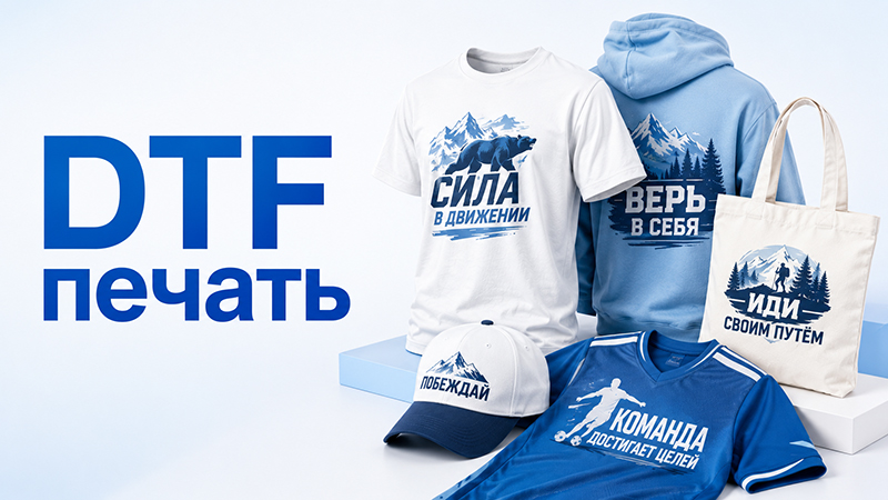 Фото в сине-голубых тонах: вещи с ДТФ печатью - футболки, худи, шоппер, бейсболка