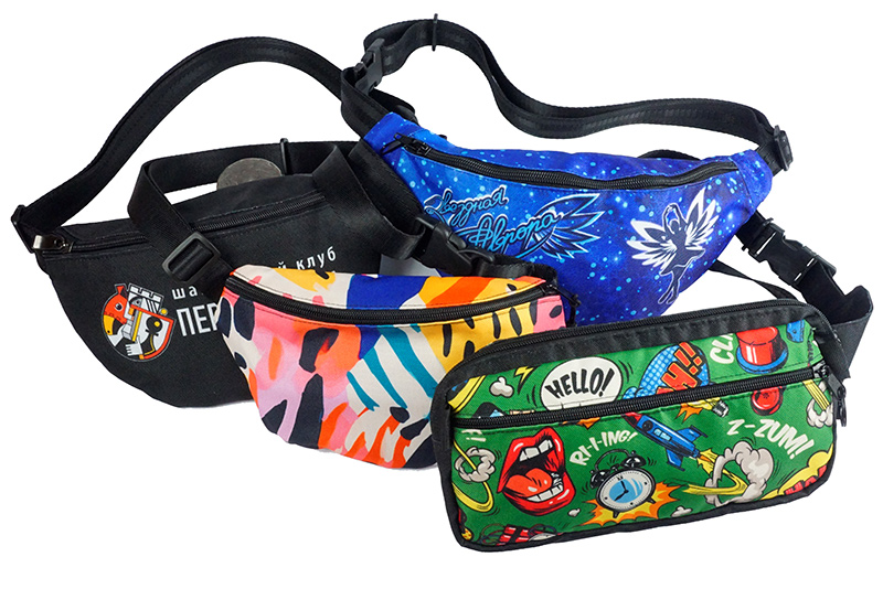 4 тканевых поясных сумки с яркими оригинальными принтами