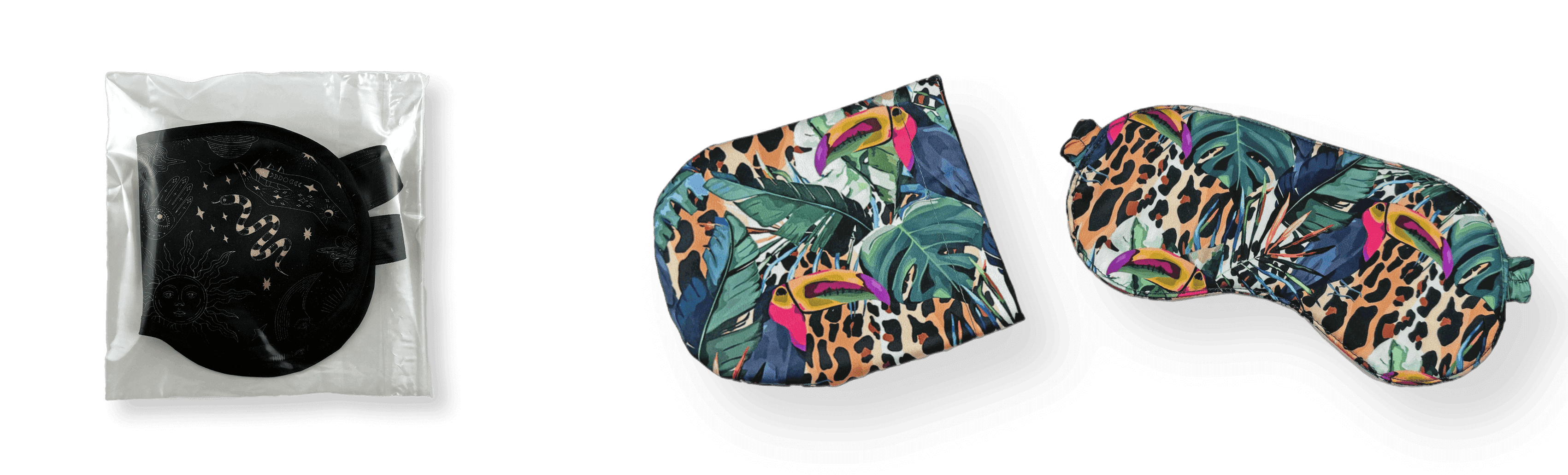 Упаковка маски для сна в полиэтиленавый пакет, либо в мешочек для неё с таким же дизайном