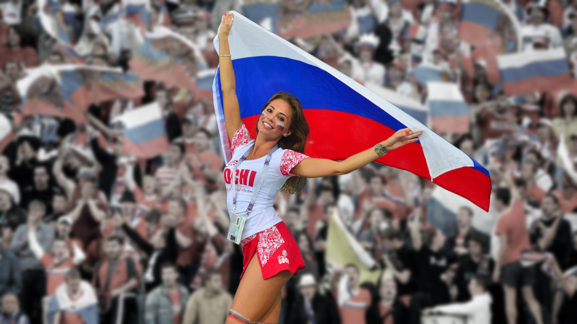 Девушка с флагом России.