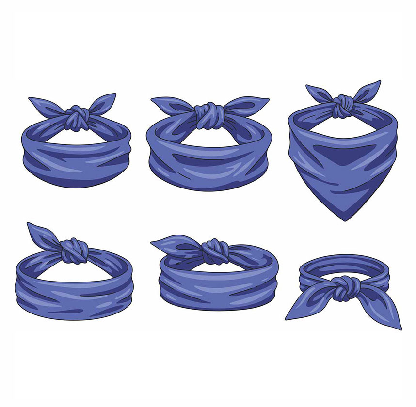 Шесть видов повязки бандан в виде рисунков синего цвета
