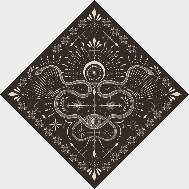 Черная бандана с рисунком змеи и белым узором