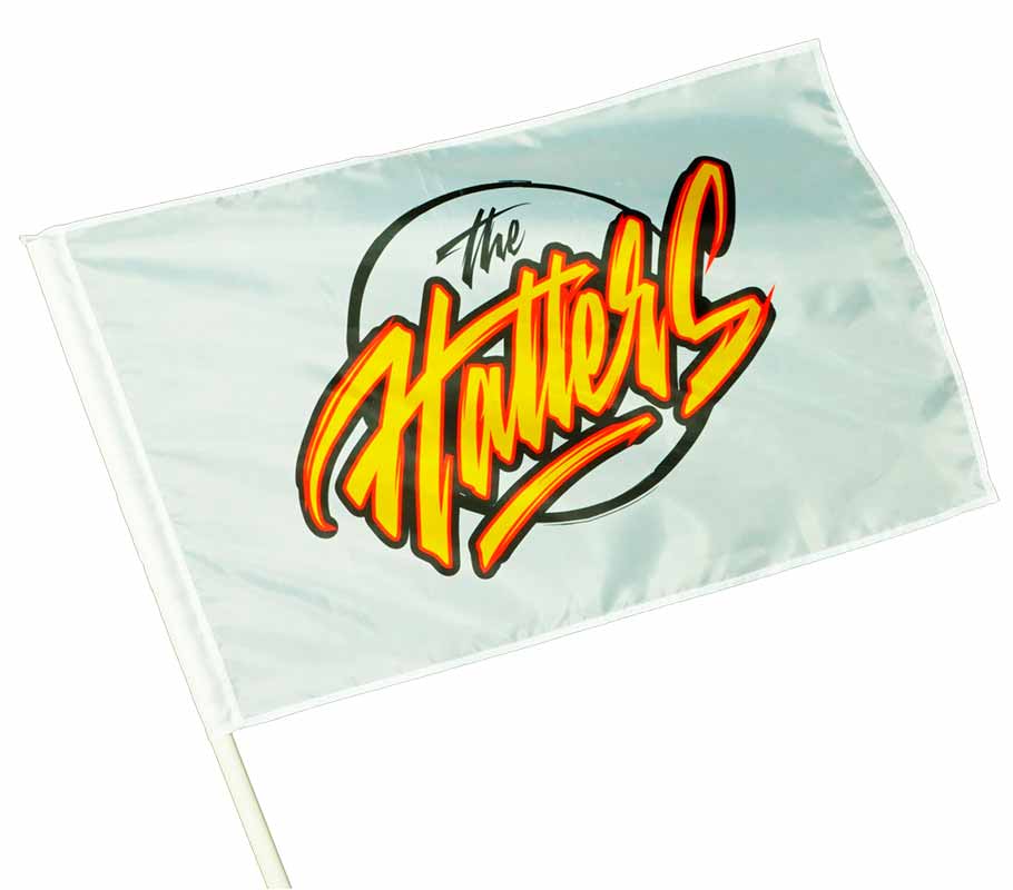 Белый тканевый флажок А3 формата на палочке с логотипом