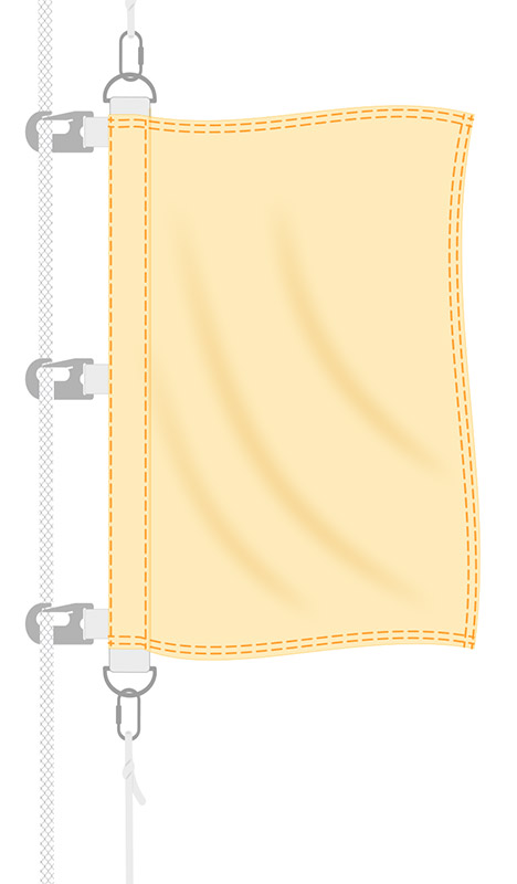 Схема флага с полукольцами и карабином и пластиковыми карабинами вдоль левой стороны