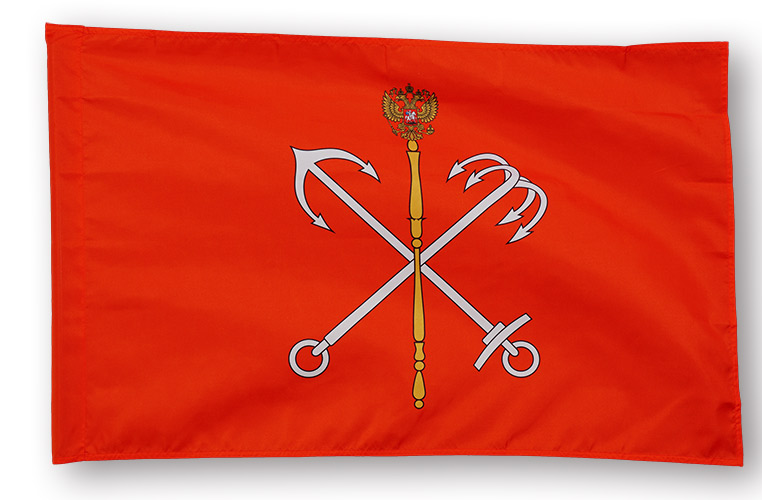 Красный флаг Петербурга с двумя якорями и скипетром