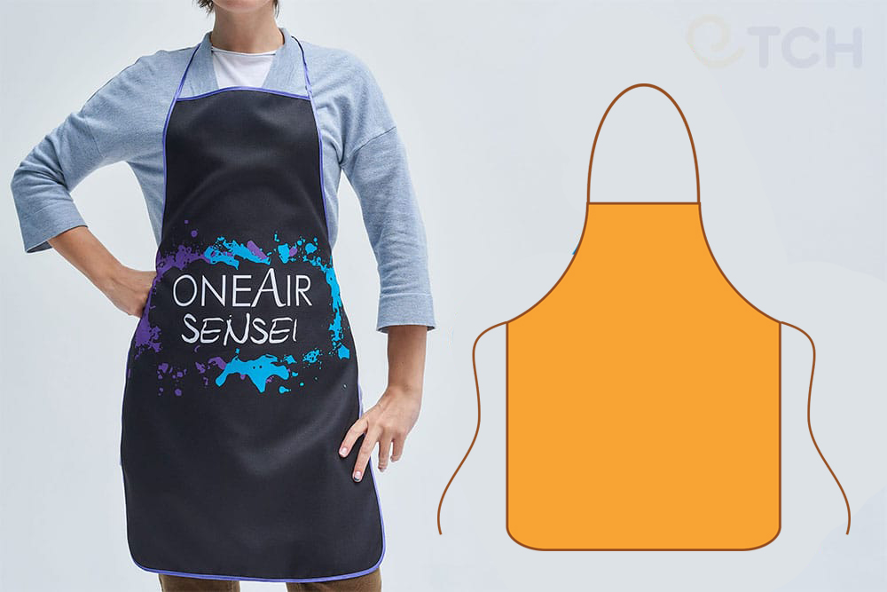 Фартук Стандарт на заказ с логотипом, нанесенным полноцветной печатью.