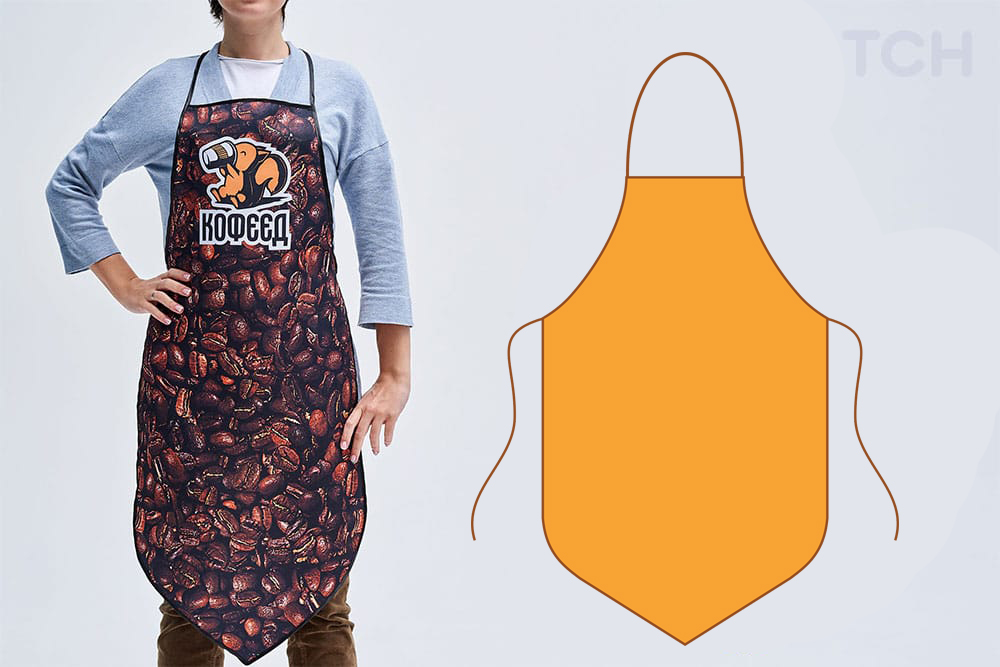 Фартук Стиль лонг, пошитый на заказ с логотипом, нанесенным полноцветной печатью.