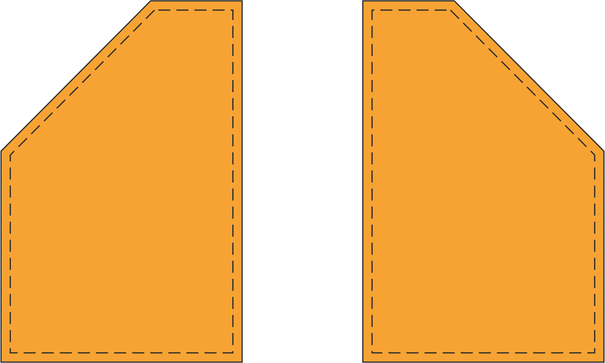 Карманы для фартуков со скошенным углов: правый и левый