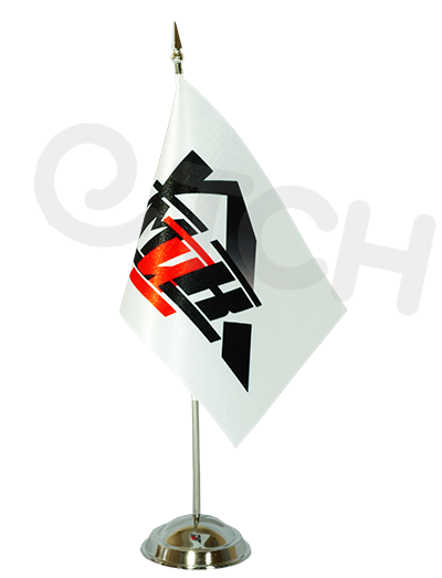 Настольный флаг с логотипом компании. Подставка пластиковая под серебро