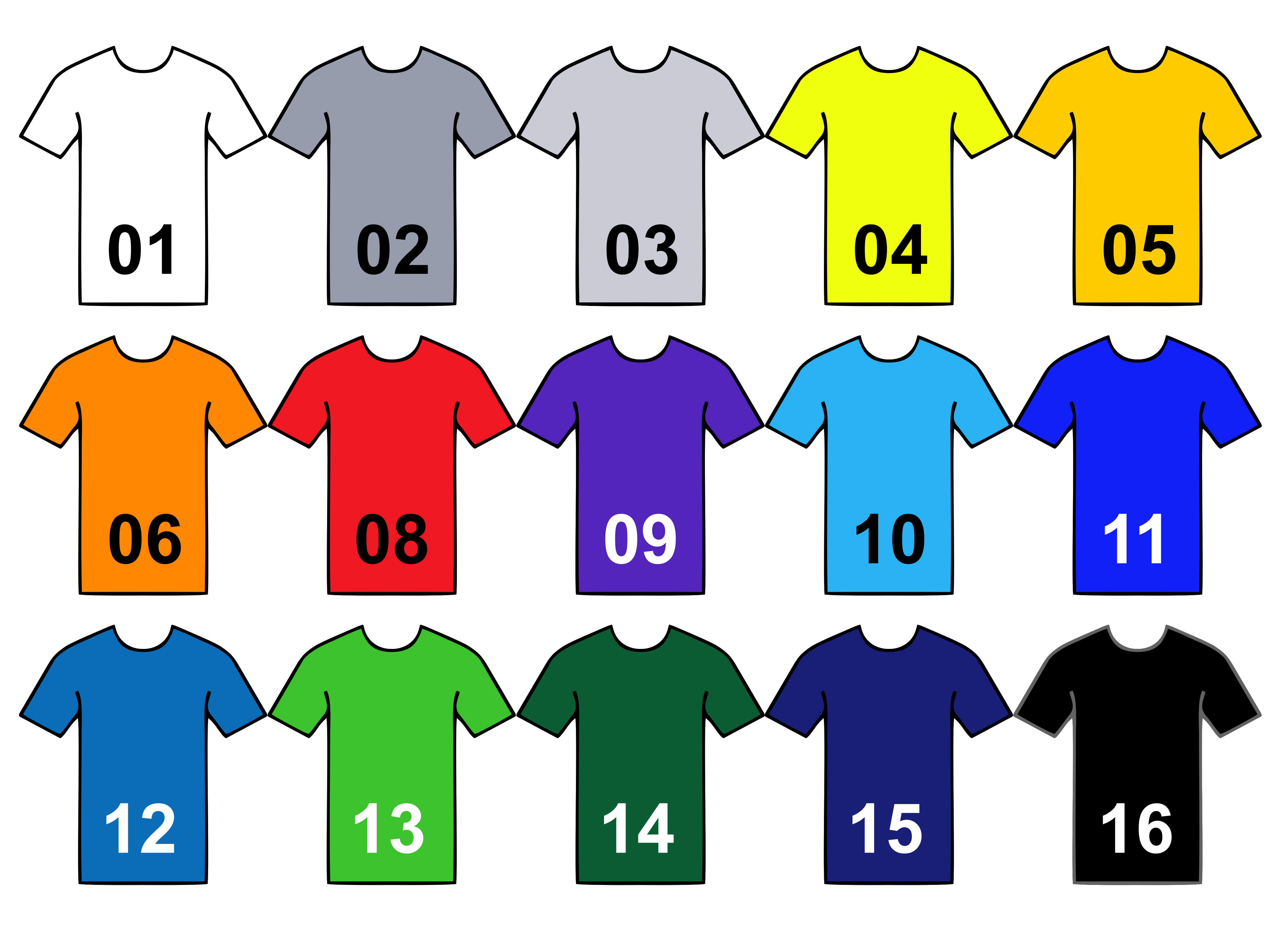 Цветовой ряд футболок Стандарт под печать