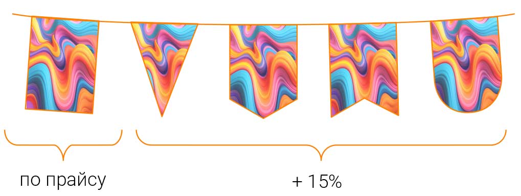 Различные формы бумажных флажков гирлянды: треугольная, прямоугольная, фигурная