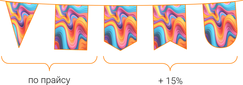 Различные формы бумажных флажков гирлянды: треугольная, прямоугольная, фигурная.