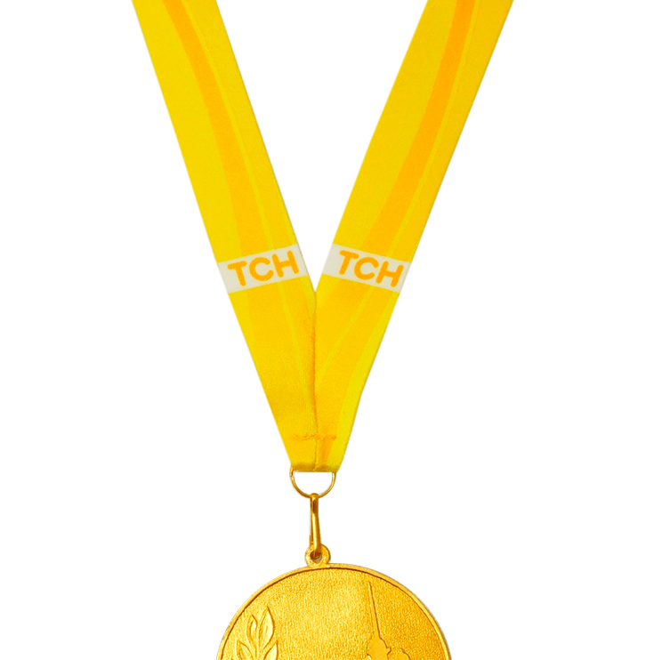 Крепление ленты с печатью, прошитой углом к медали