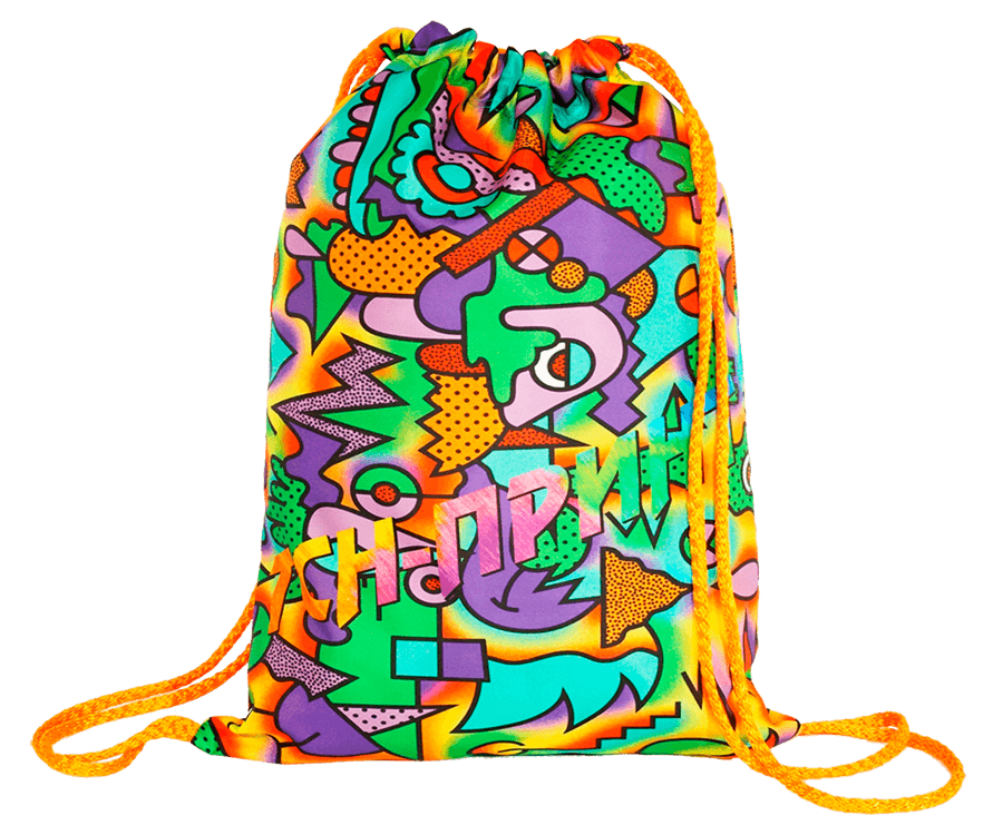 Вид мешка для обуви Школа, среднего размера, с нанесением логотипа и принта.