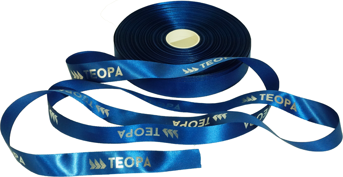 Сатиновая лента, с нанесенными серебряной фольгой логотипами