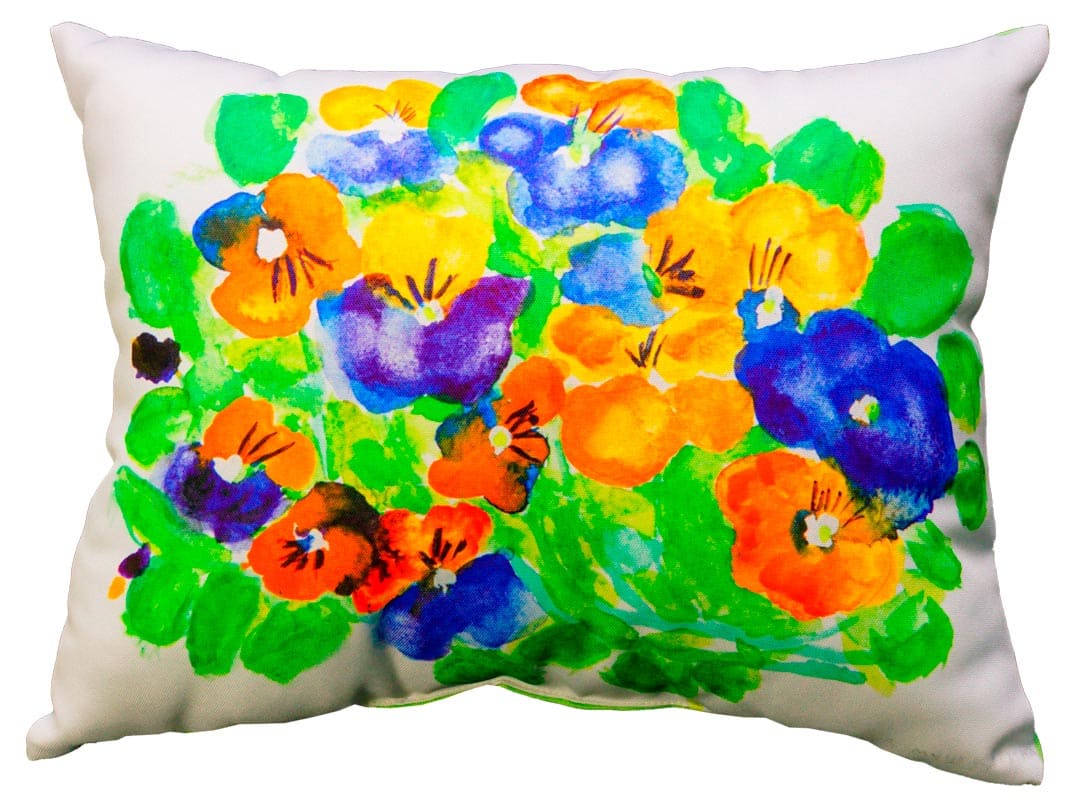 Подушка с принтом «яркие цветы» на белом фоне.