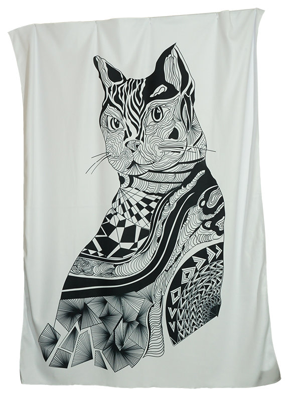 Штора с авторским принтом из мокрого шелка