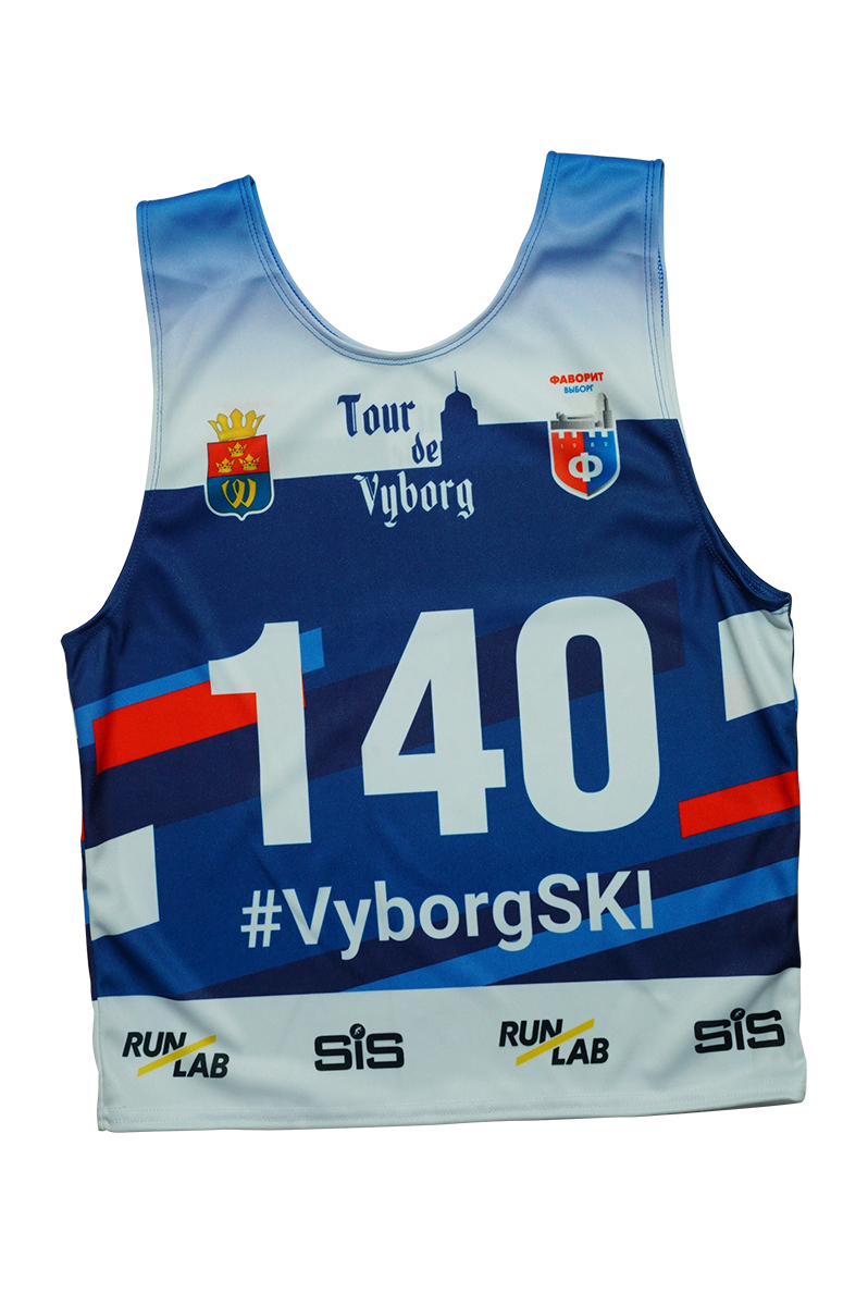 Стартовая майка-номер лыжника с логотипами спонсоров.