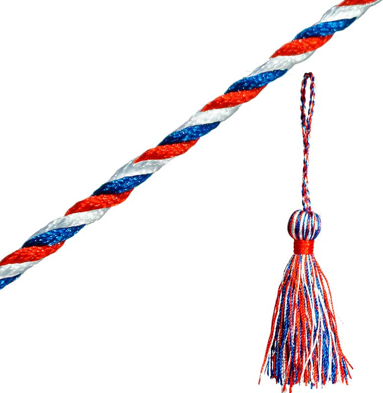 Бахрома, кисточка и шнур сине, бело, красного цвета цвета