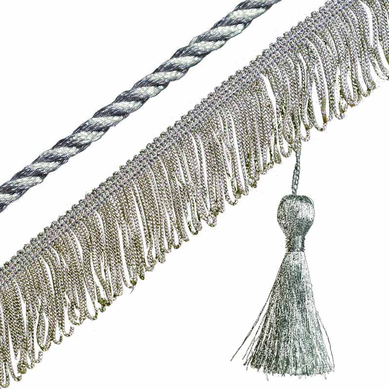 Бахрома, кисточка и шнур серебряного цвета