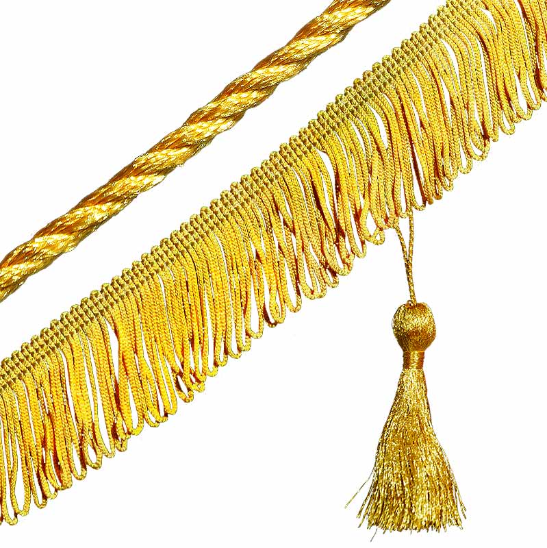 Бахрома, кисточка и шнур золотого цвета