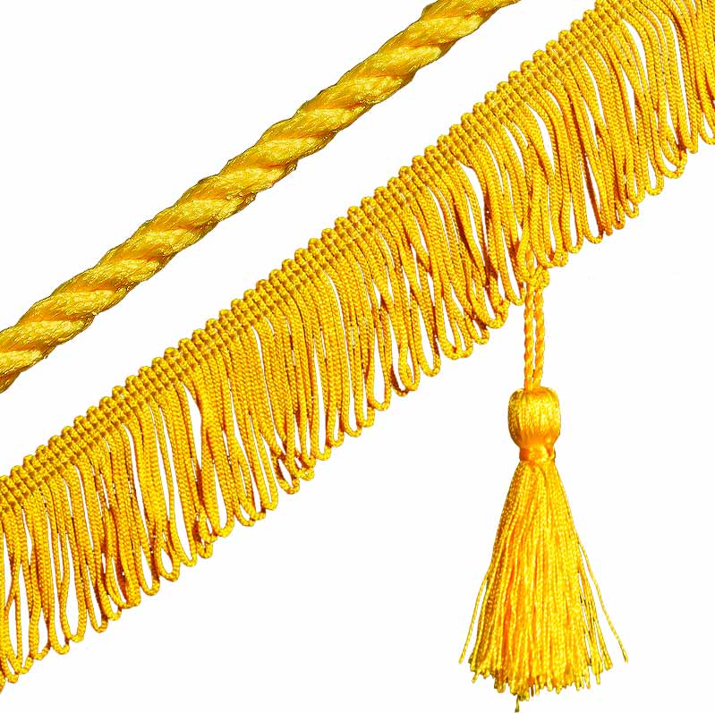 Бахрома, кисточка и шнур желтого цвета