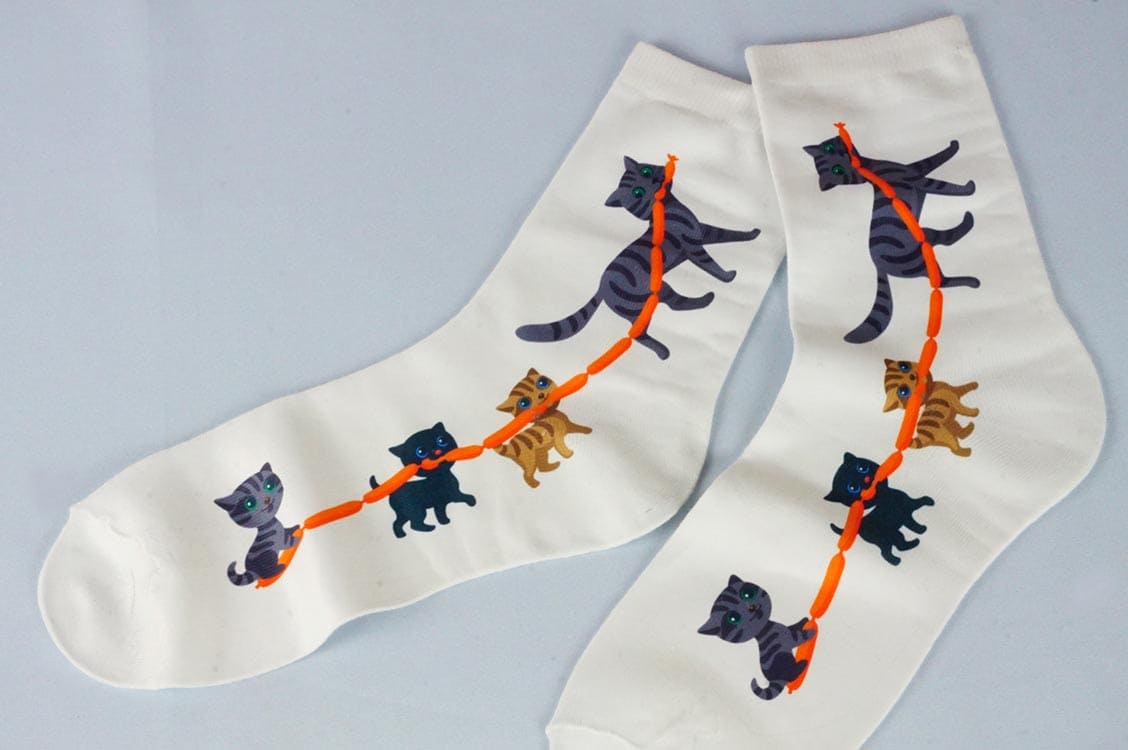 Носки с принтом Кошка с котятами.