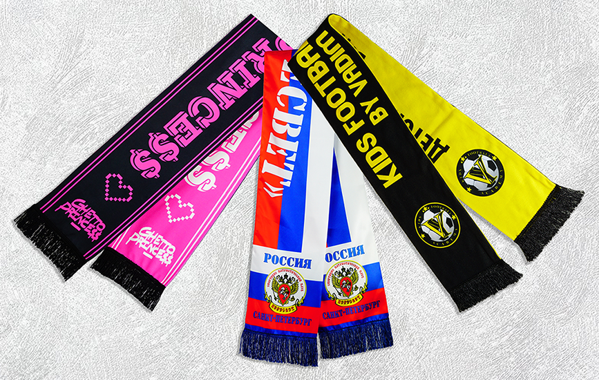 Шарфы с печатью логотипов и фирменной символики, изготовленные на заказ.