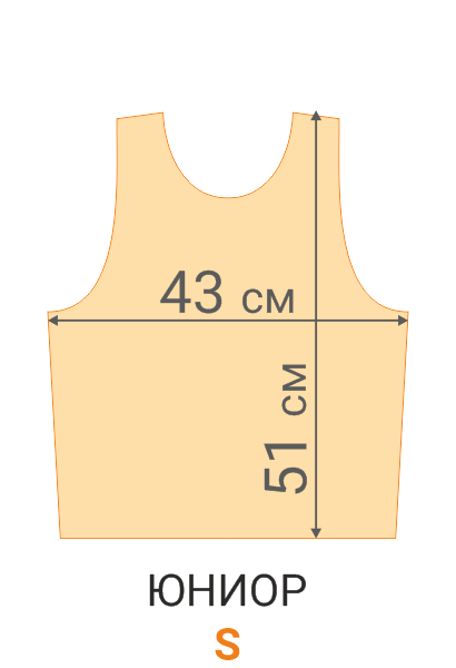 Схематический крой стартовой майки S с размерами в см