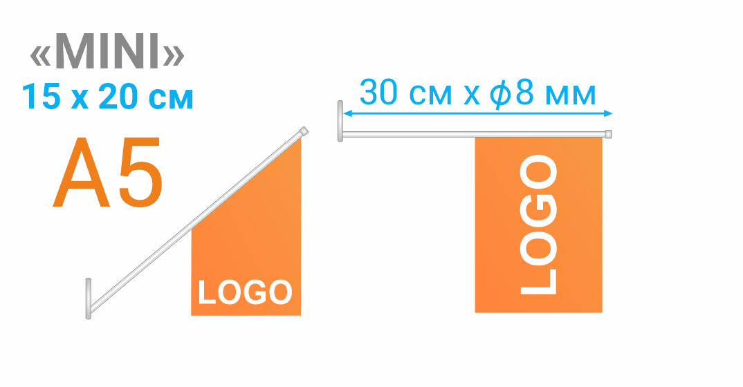 Настенный флажок для торговых залов модель MINI. Формат флага А5