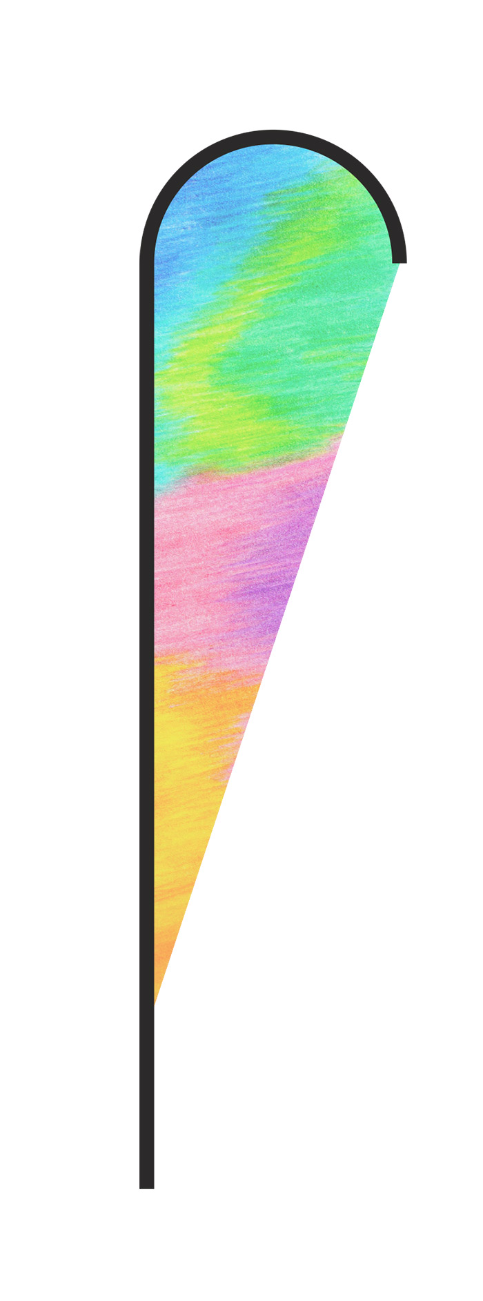 Яркий цветной флаг каплевидной формы на загнутом флагштоке